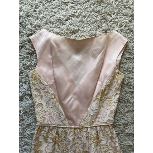 Vintage Dress 1960s Embroidered Floral Satin Pink Gold Long Gown Sheath XS / S - Picture 3 of 9